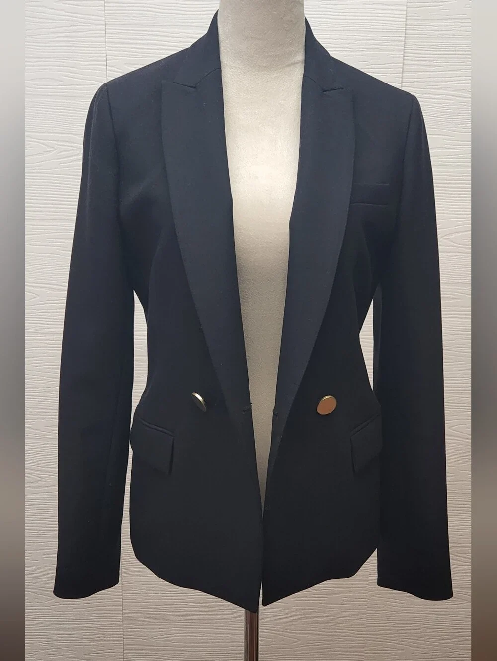J.Crew Dover Italian Wool Double Breasted Blazer Navy Blue Gold Buttons Sz 6